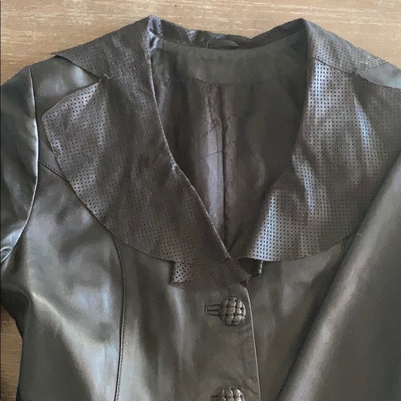 Kircilar Black Turkish Leather Ruffle Jacket - Picture 5 of 7